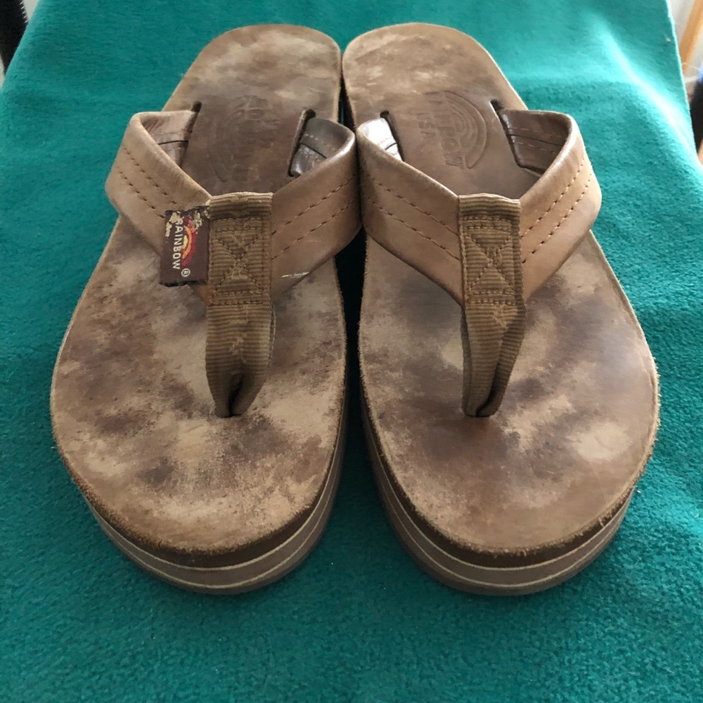 Rainbow 6-Layer Leather Platform Wedge Flipflop